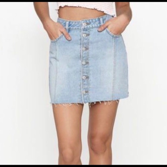 Pac Sun Los AngelesFringe button up jean skirt - Picture 1 of 7